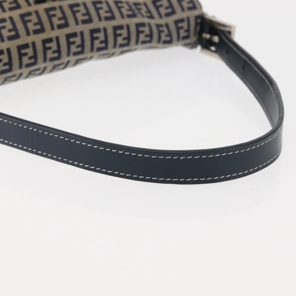 FENDI Zucchino Canvas Mamma Baguette Shoulder Bag Navy Silver Auth 145490