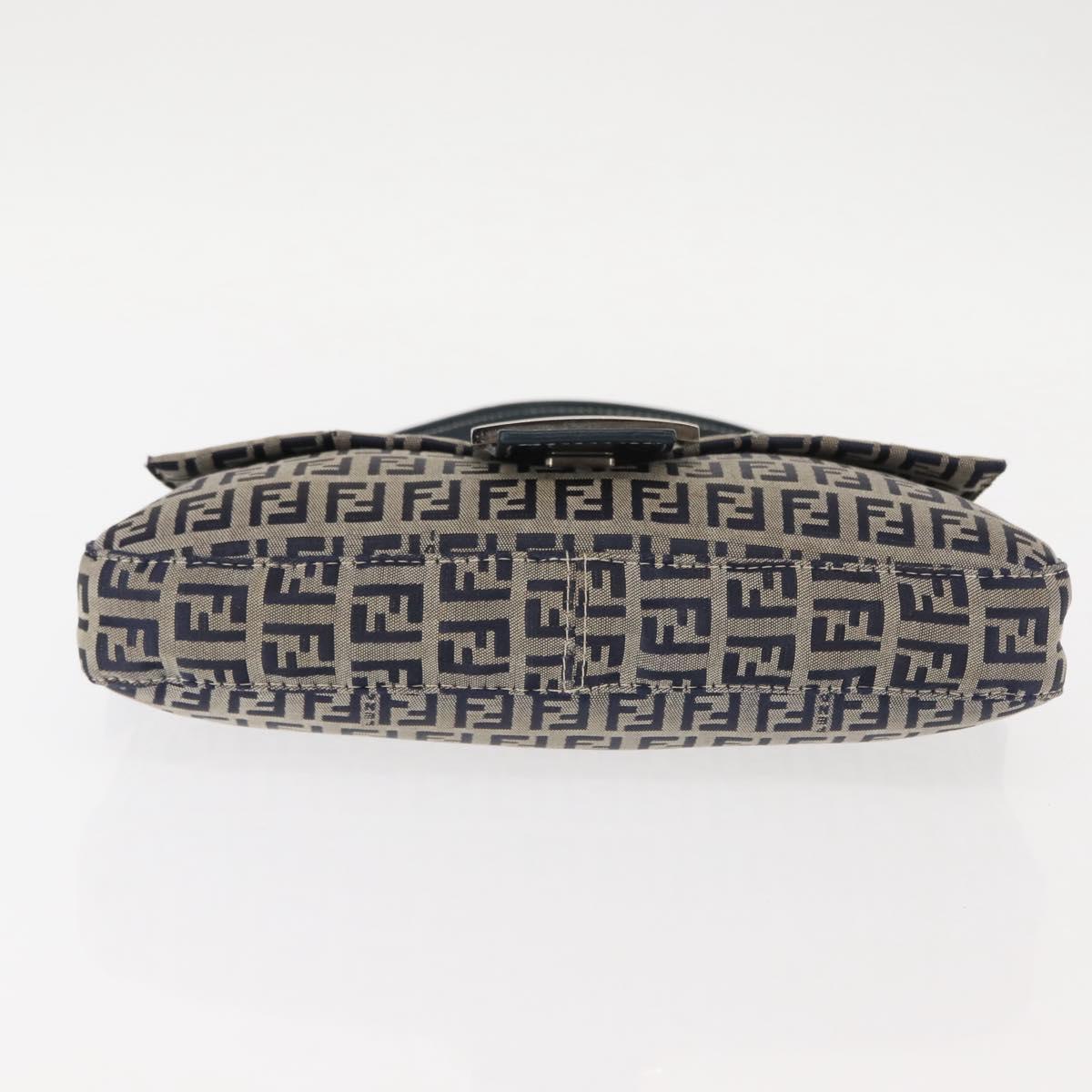 FENDI Zucchino Canvas Mamma Baguette Shoulder Bag Navy Silver Auth 145490