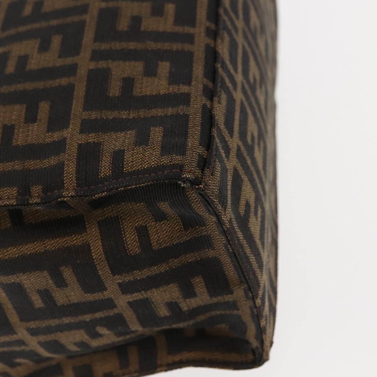 FENDI Zucca Canvas Mamma Baguette Tote Bag Black Silver Brown Auth 145493