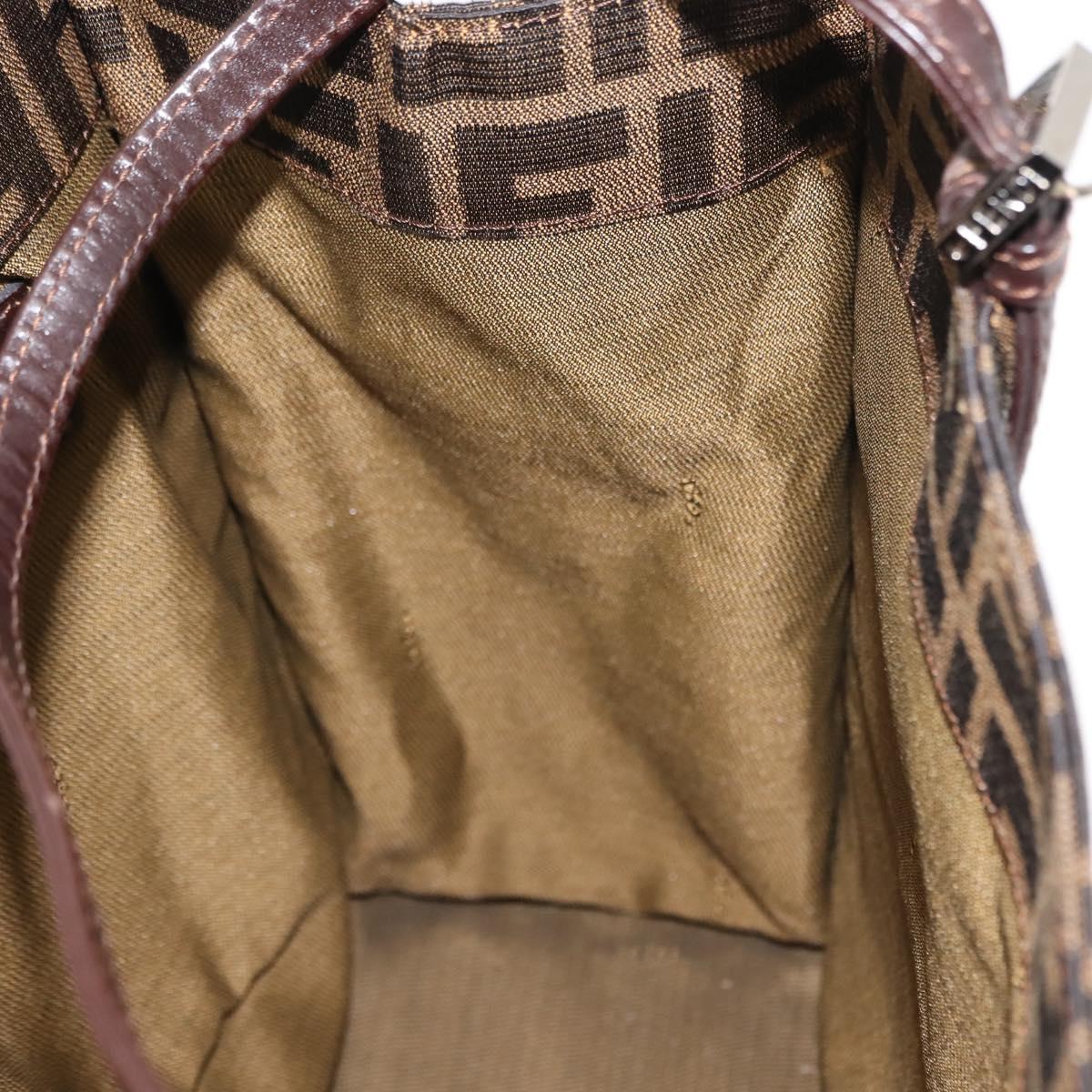 FENDI Zucca Canvas Mamma Baguette Tote Bag Black Silver Brown Auth 145493