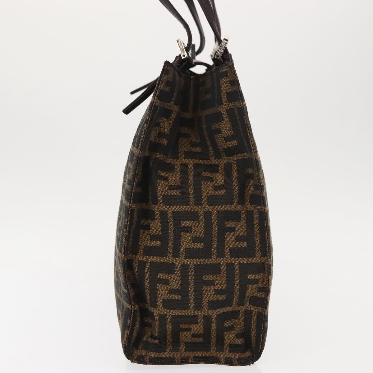 FENDI Zucca Canvas Mamma Baguette Tote Bag Black Silver Brown Auth 145493