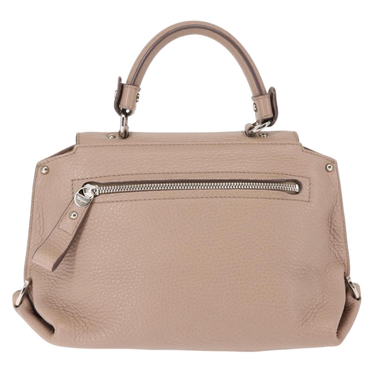 Salvatore Ferragamo Gancini Sophia Hand Bag Leather Beige Silver Auth 145498