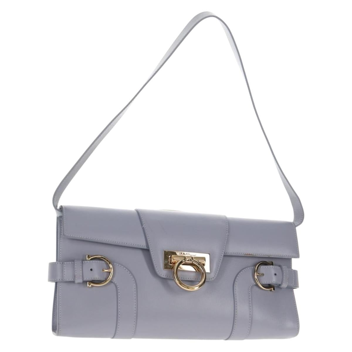 Salvatore Ferragamo Gancini Shoulder Bag Leather Purple Gold Auth 145499V