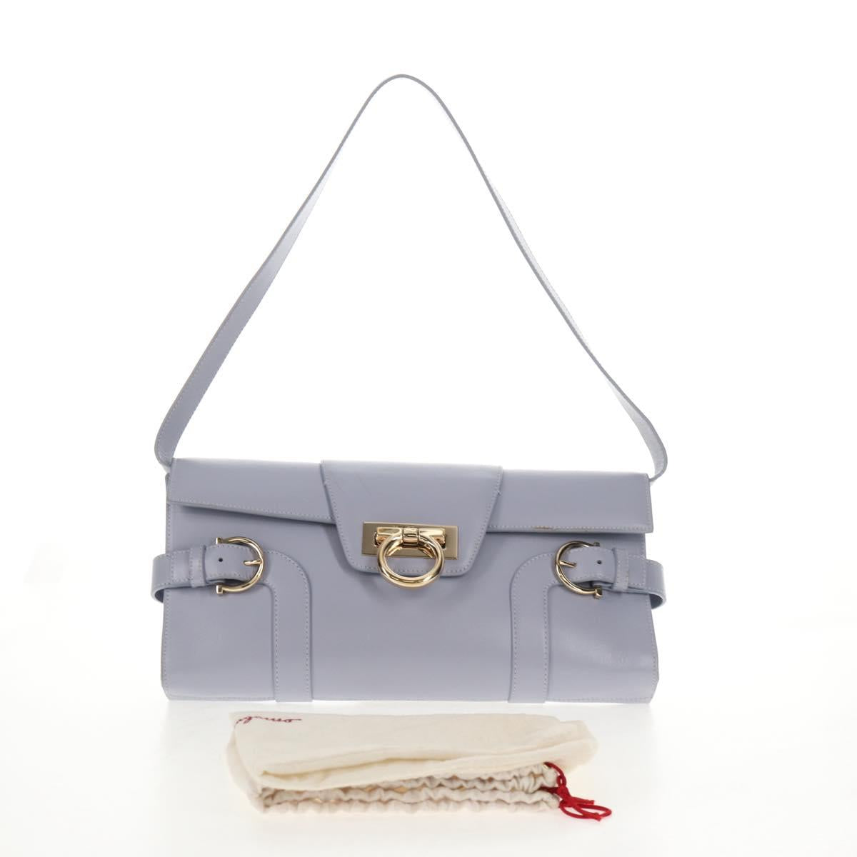 Salvatore Ferragamo Gancini Shoulder Bag Leather Purple Gold Auth 145499V