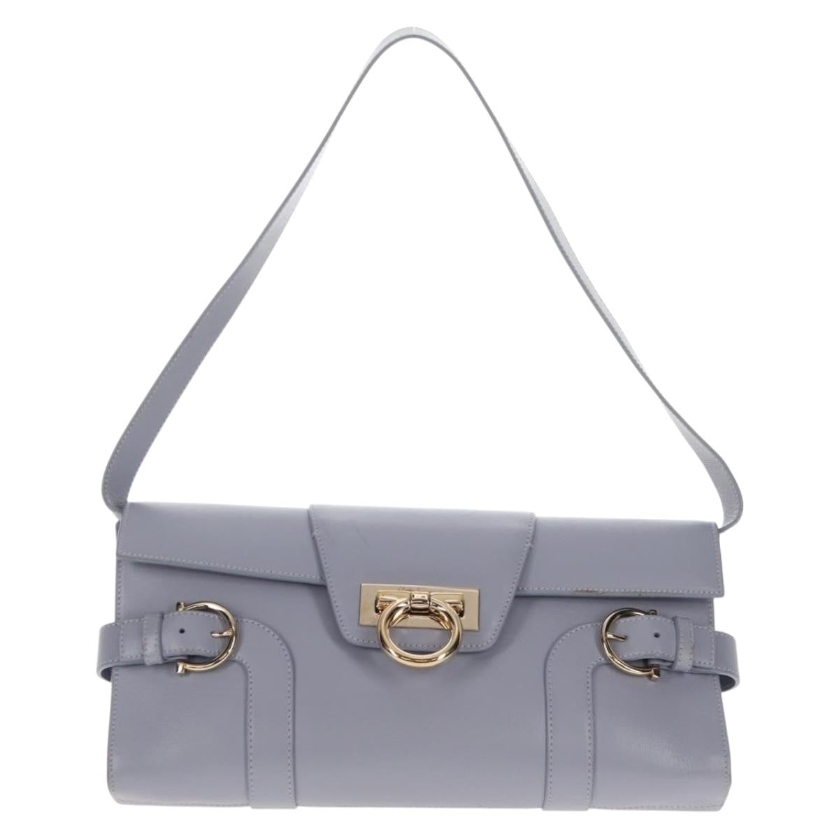 Salvatore Ferragamo Gancini Shoulder Bag Leather Purple Gold Auth 145499V