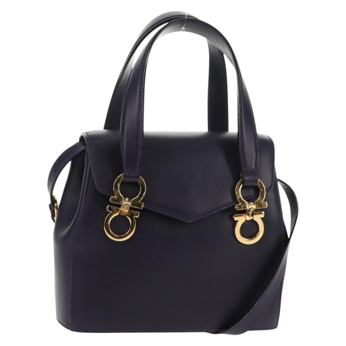 Salvatore Ferragamo Gancini Hand Bag Leather 2way Purple Gold Auth 145500V