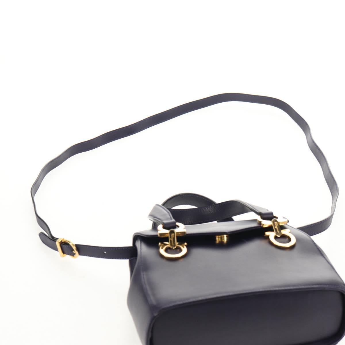 Salvatore Ferragamo Gancini Hand Bag Leather 2way Purple Gold Auth 145500V