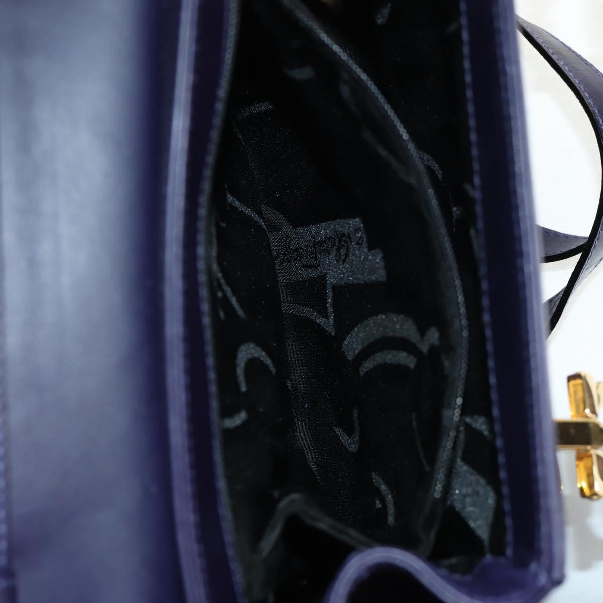 Salvatore Ferragamo Gancini Hand Bag Leather 2way Purple Gold Auth 145500V