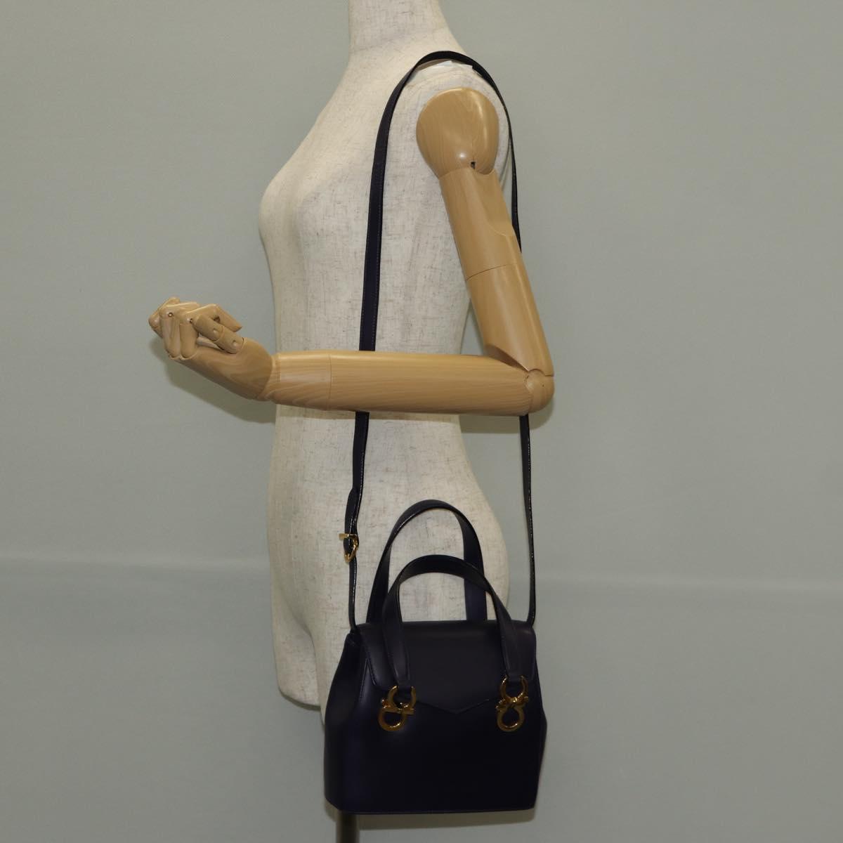 Salvatore Ferragamo Gancini Hand Bag Leather 2way Purple Gold Auth 145500V
