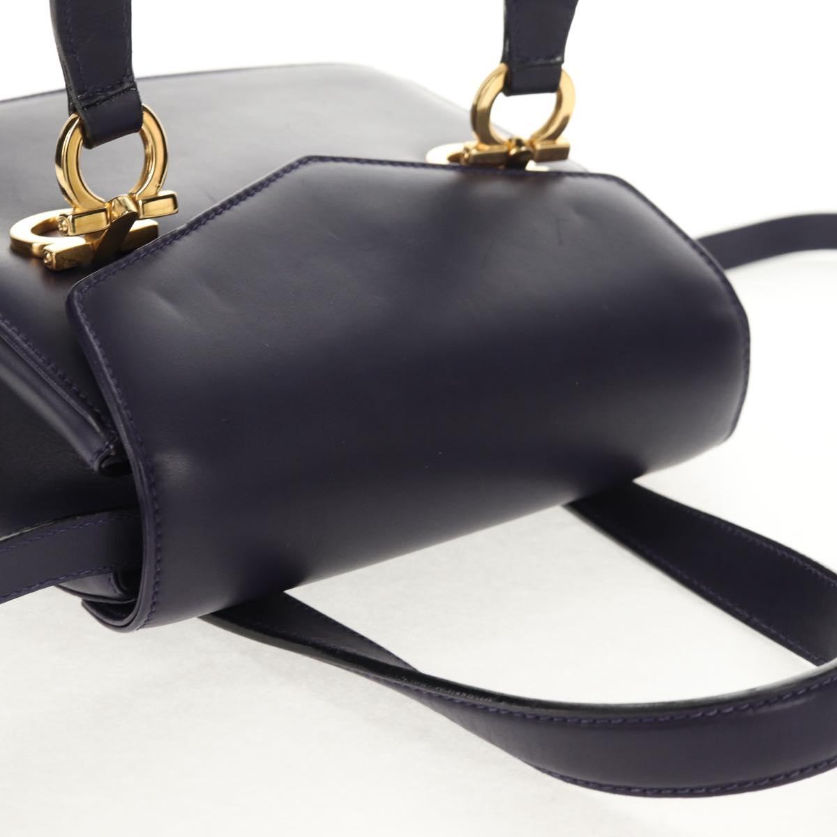 Salvatore Ferragamo Gancini Hand Bag Leather 2way Purple Gold Auth 145500V