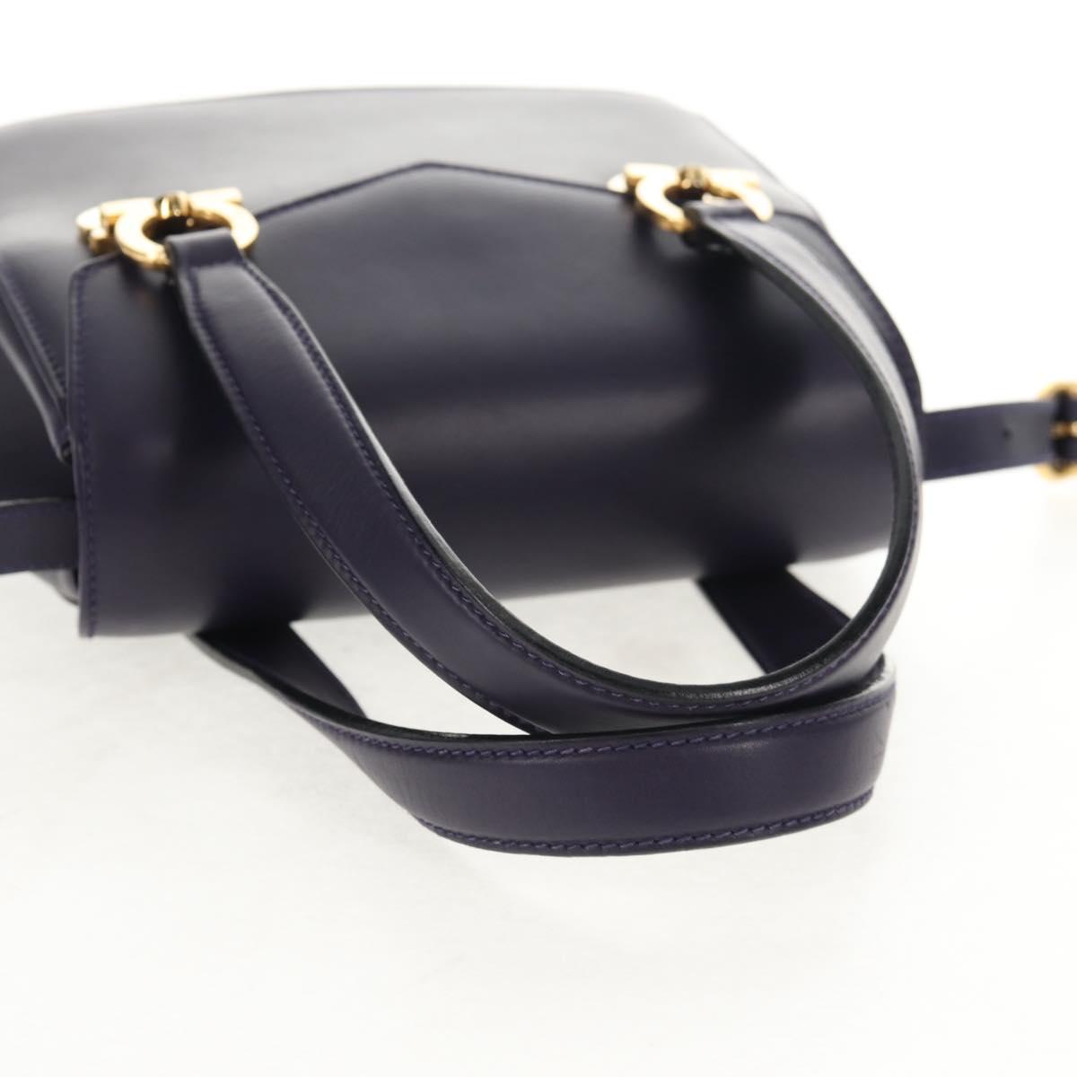 Salvatore Ferragamo Gancini Hand Bag Leather 2way Purple Gold Auth 145500V