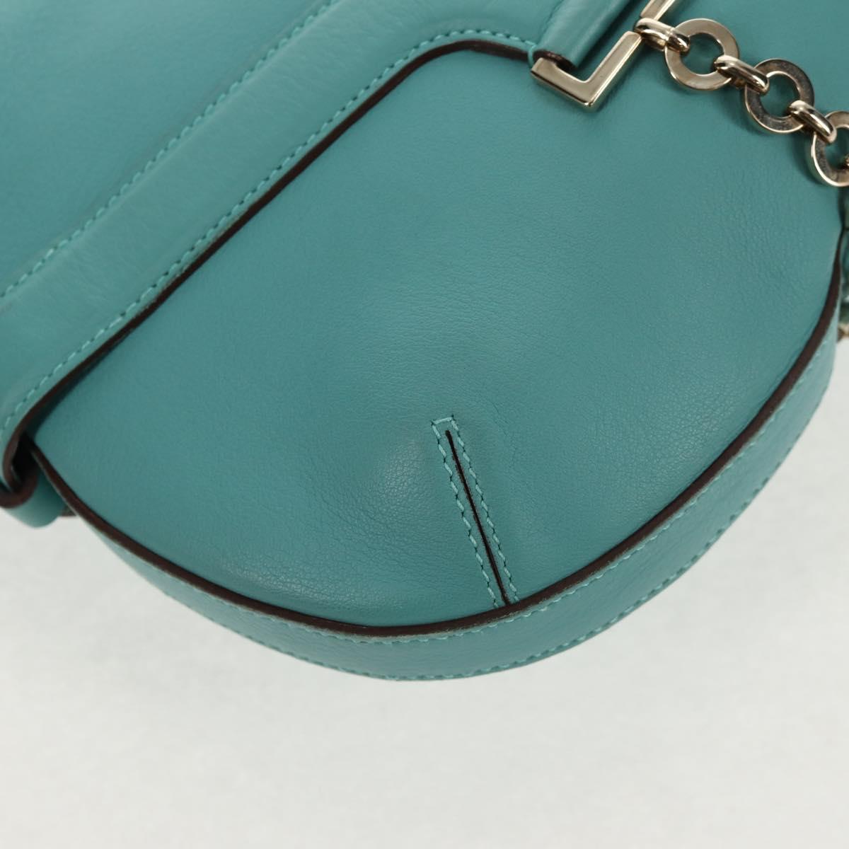 Salvatore Ferragamo Gancini Bag Leather Turquoise Blue Gold Auth 145501V