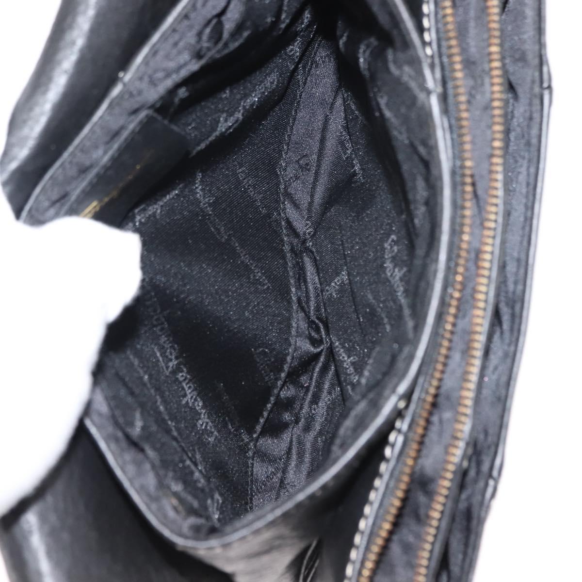 Salvatore Ferragamo Gancini Shoulder Bag Leather Black Gold Auth 145502