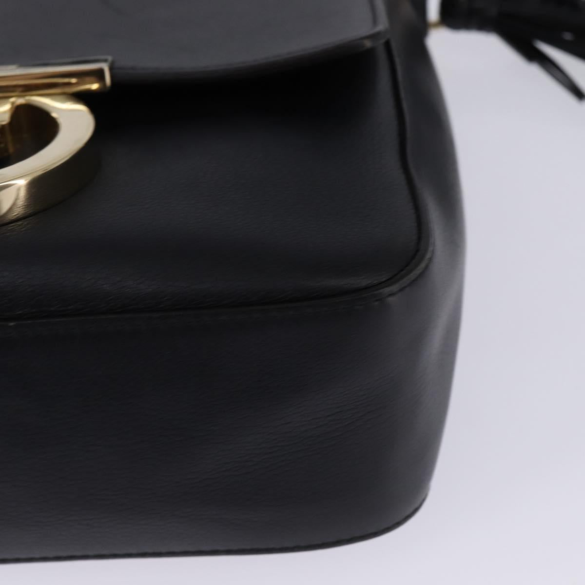 Salvatore Ferragamo Gancini Shoulder Bag Leather Black Gold Auth 145503