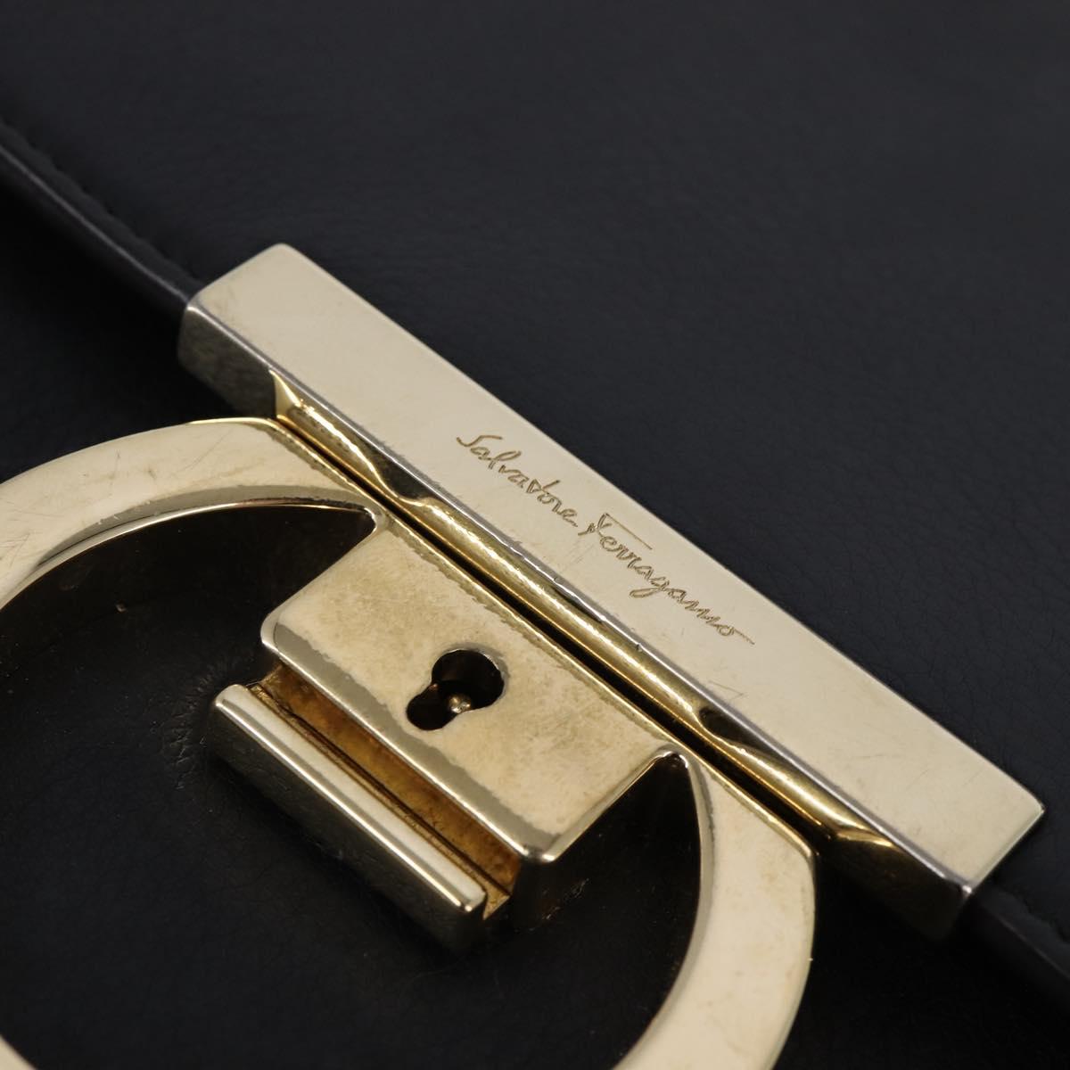 Salvatore Ferragamo Gancini Shoulder Bag Leather Black Gold Auth 145503