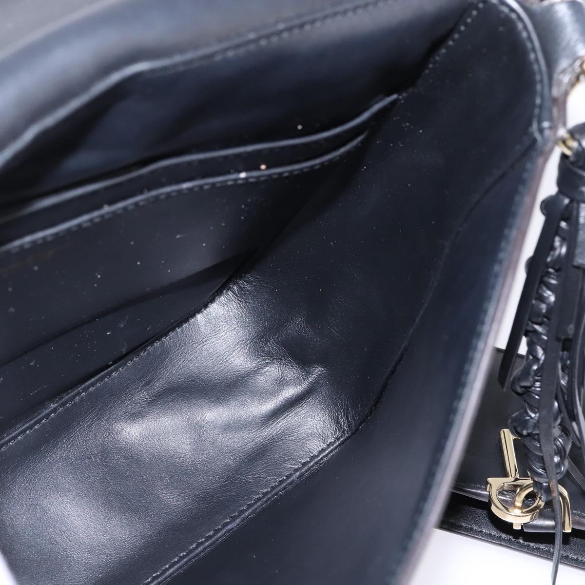 Salvatore Ferragamo Gancini Shoulder Bag Leather Black Gold Auth 145503