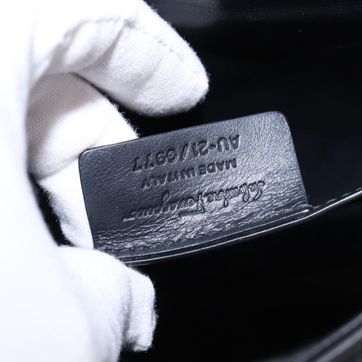 Salvatore Ferragamo Gancini Shoulder Bag Leather Black Gold Auth 145503