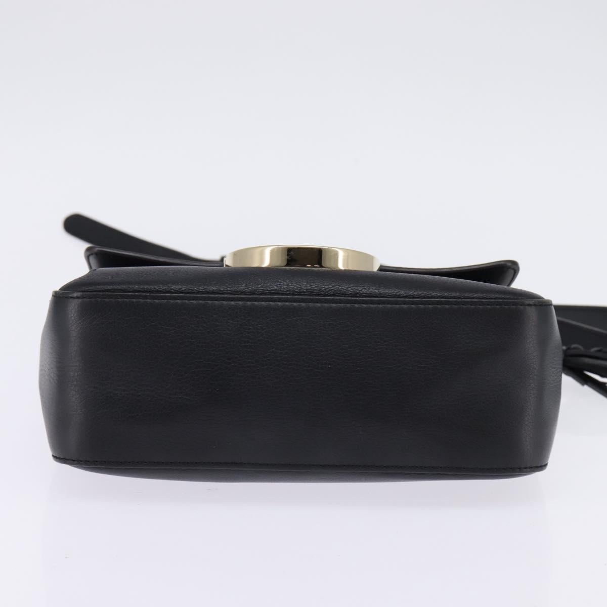 Salvatore Ferragamo Gancini Shoulder Bag Leather Black Gold Auth 145503