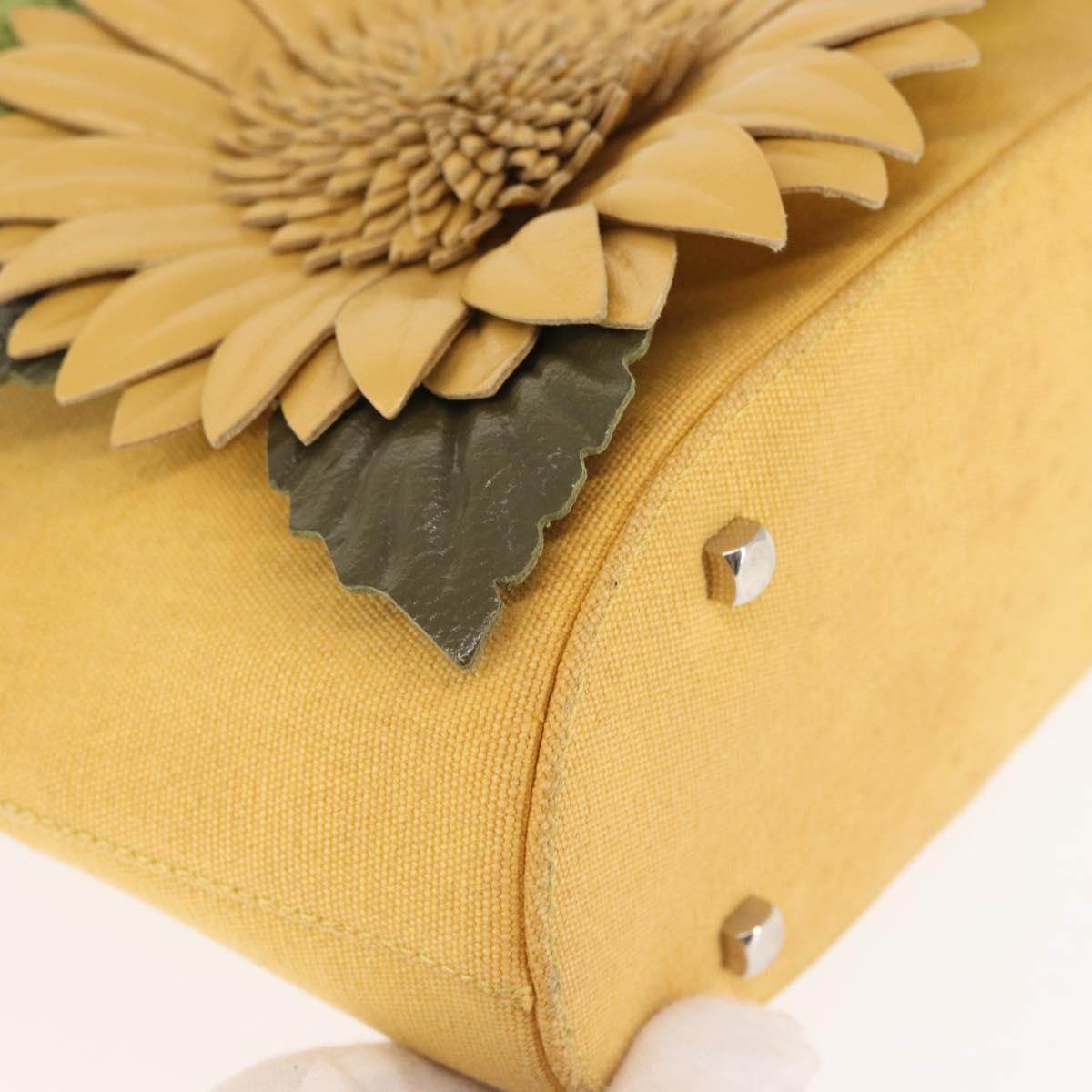 Salvatore Ferragamo Sunflower Hand Bag Canvas Leather Yellow Auth 145506