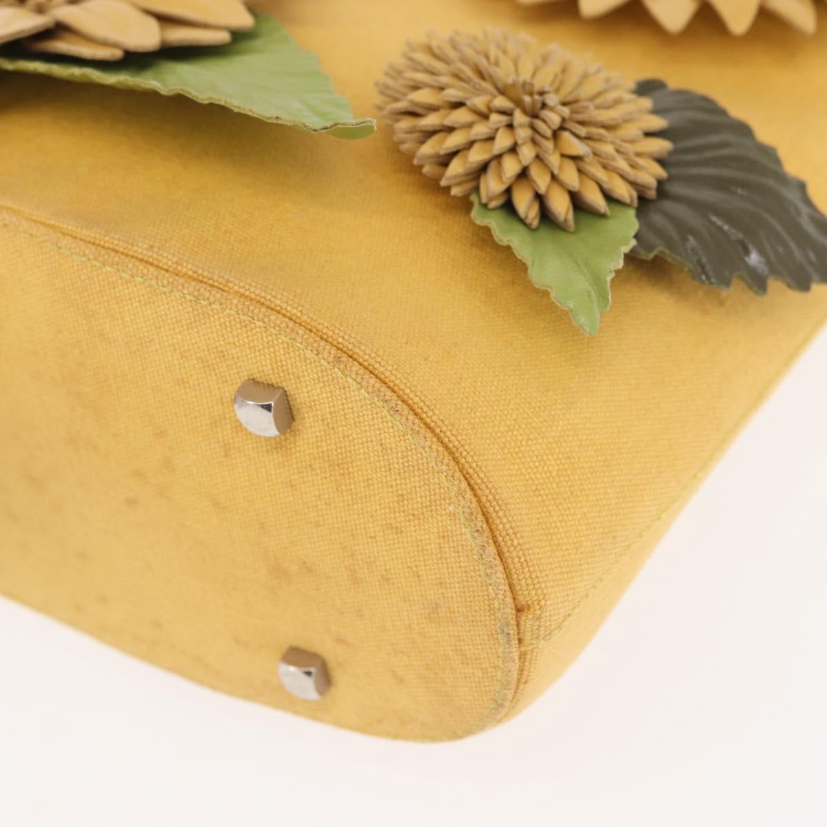 Salvatore Ferragamo Sunflower Hand Bag Canvas Leather Yellow Auth 145506