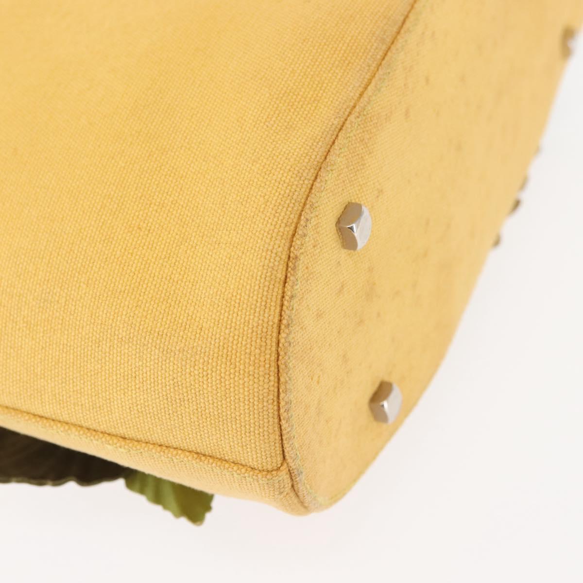 Salvatore Ferragamo Sunflower Hand Bag Canvas Leather Yellow Auth 145506