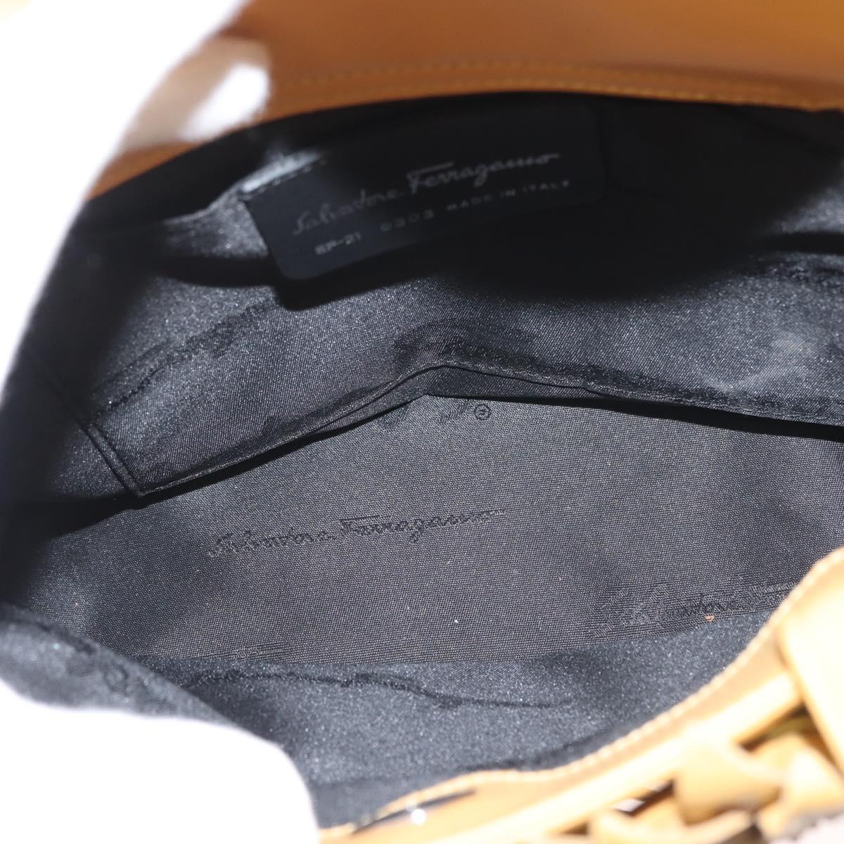 Salvatore Ferragamo Sunflower Hand Bag Canvas Leather Yellow Auth 145506