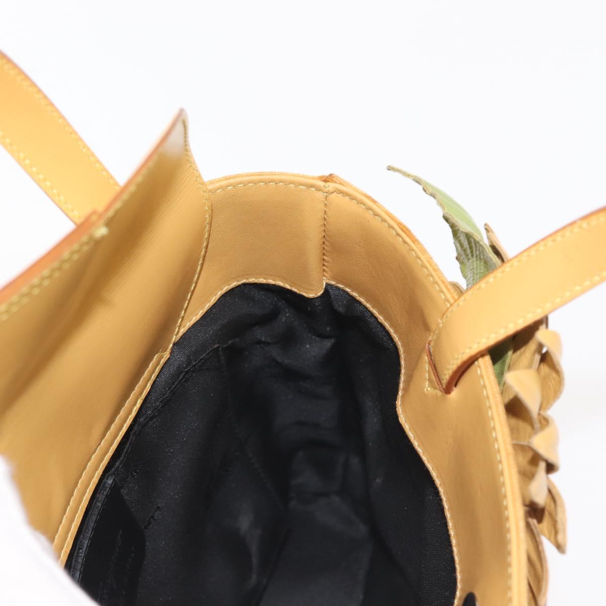 Salvatore Ferragamo Sunflower Hand Bag Canvas Leather Yellow Auth 145506