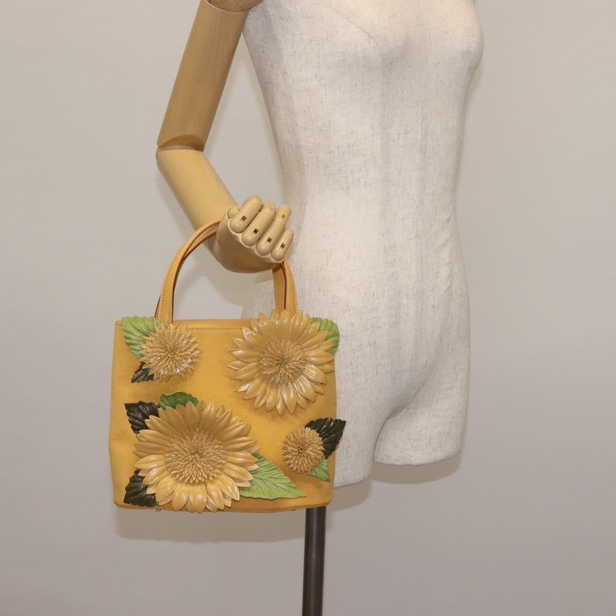 Salvatore Ferragamo Sunflower Hand Bag Canvas Leather Yellow Auth 145506