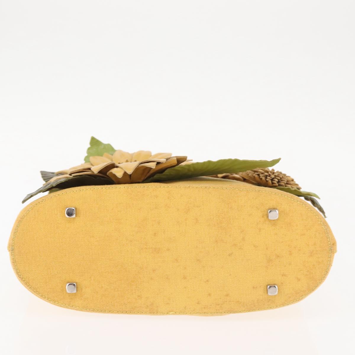 Salvatore Ferragamo Sunflower Hand Bag Canvas Leather Yellow Auth 145506