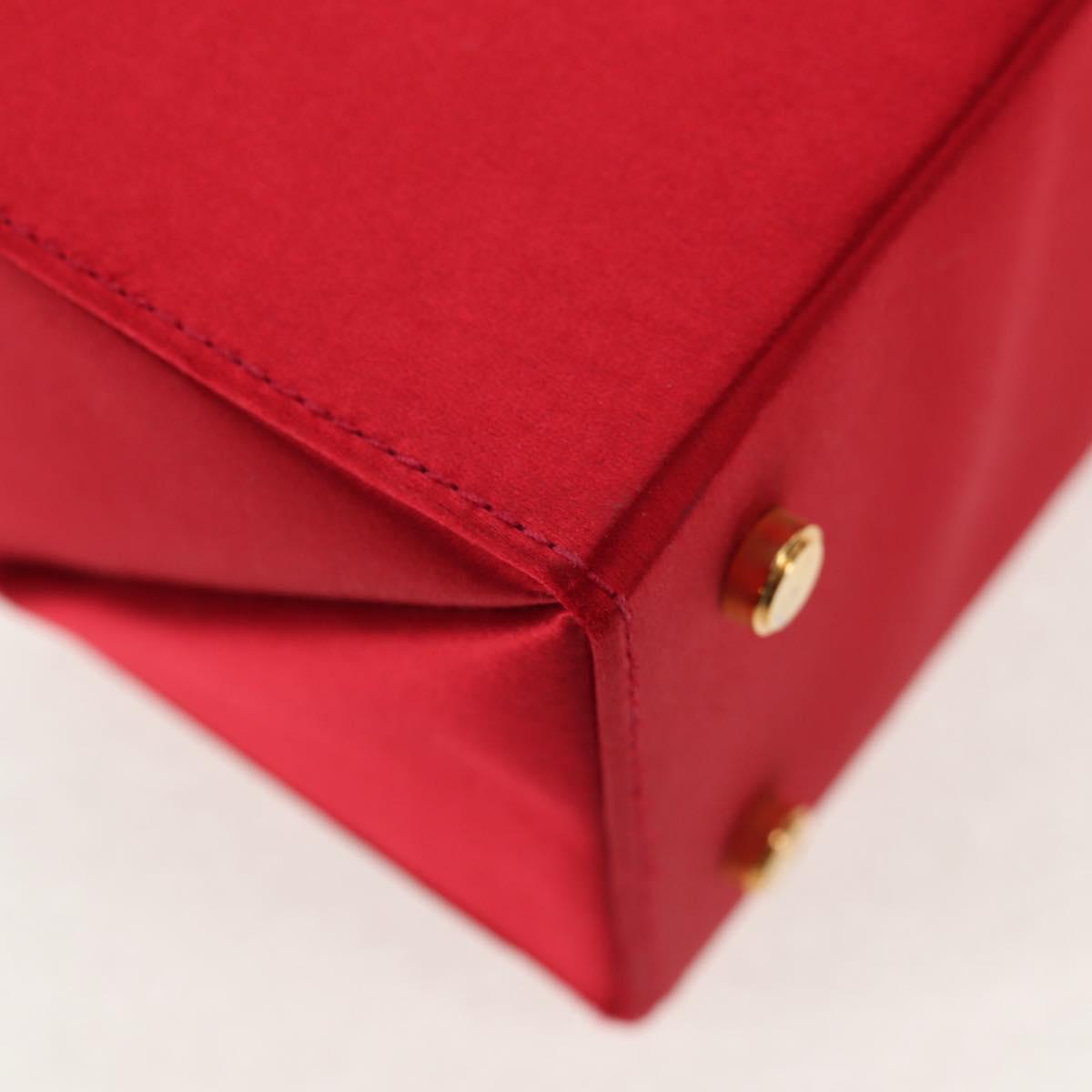 Salvatore Ferragamo Gancini Hand Bag Satin Red Gold Auth 145507V