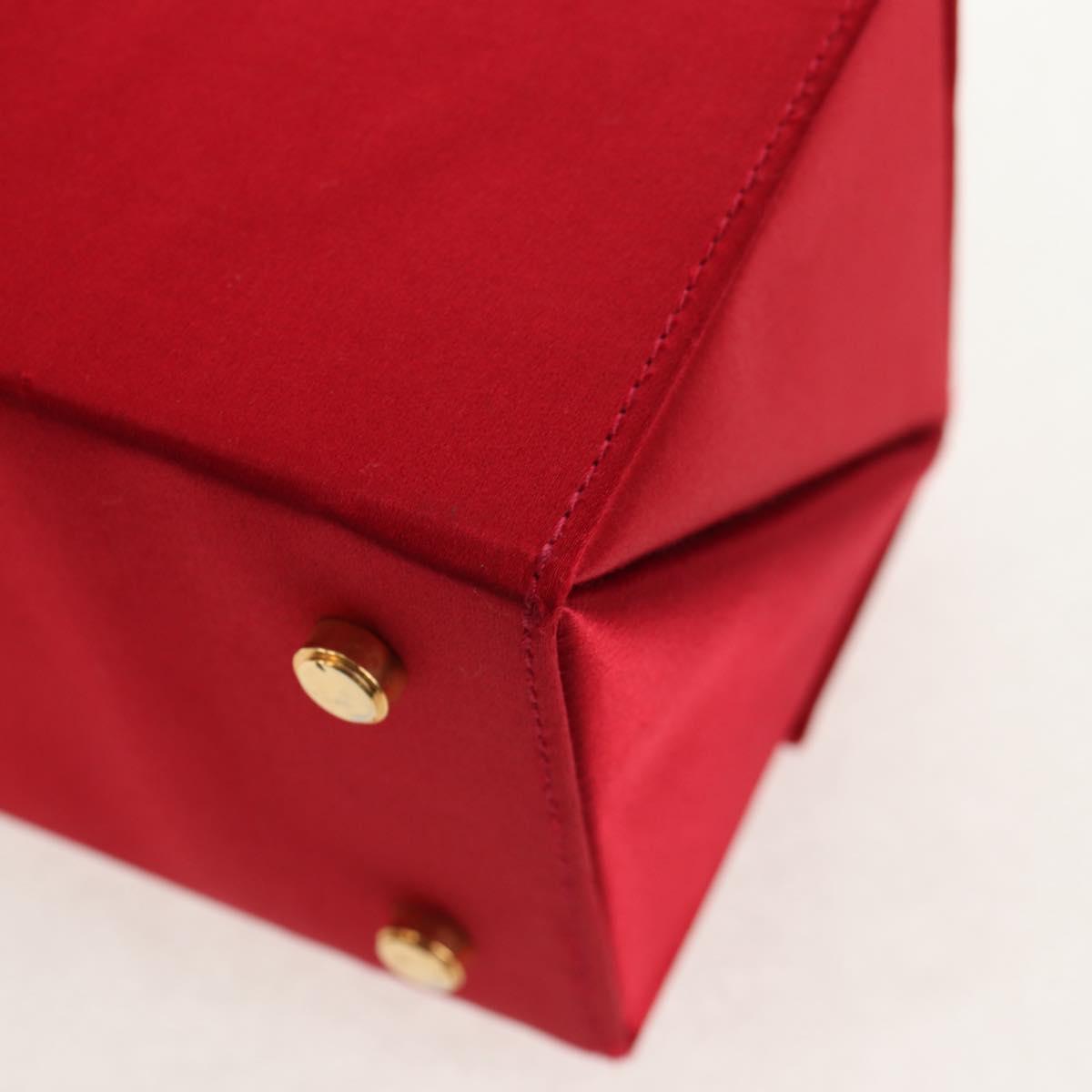 Salvatore Ferragamo Gancini Hand Bag Satin Red Gold Auth 145507V