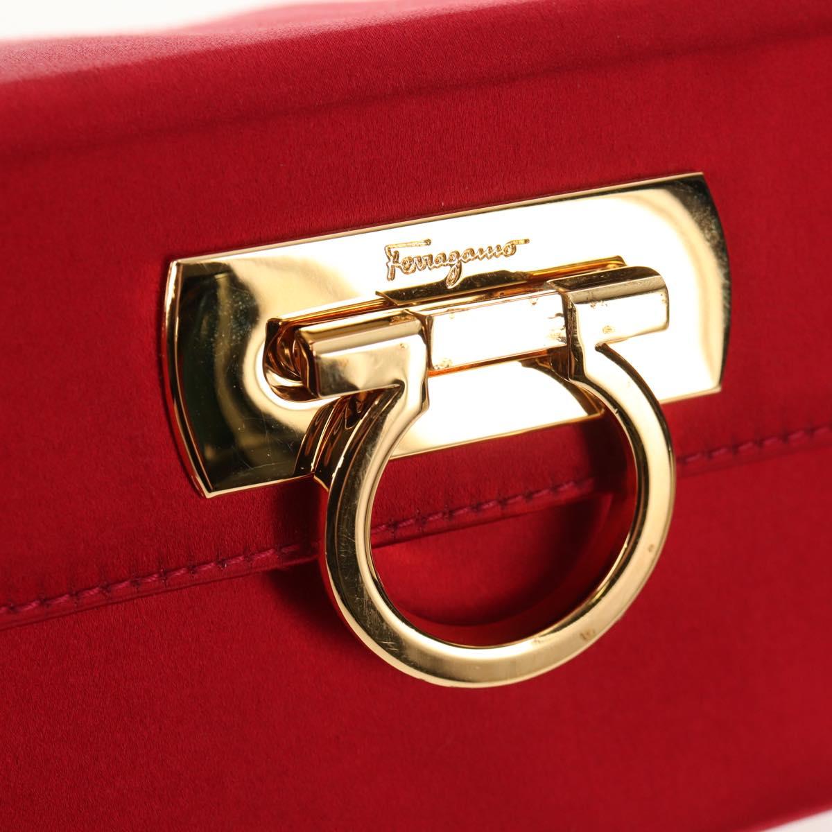 Salvatore Ferragamo Gancini Hand Bag Satin Red Gold Auth 145507V