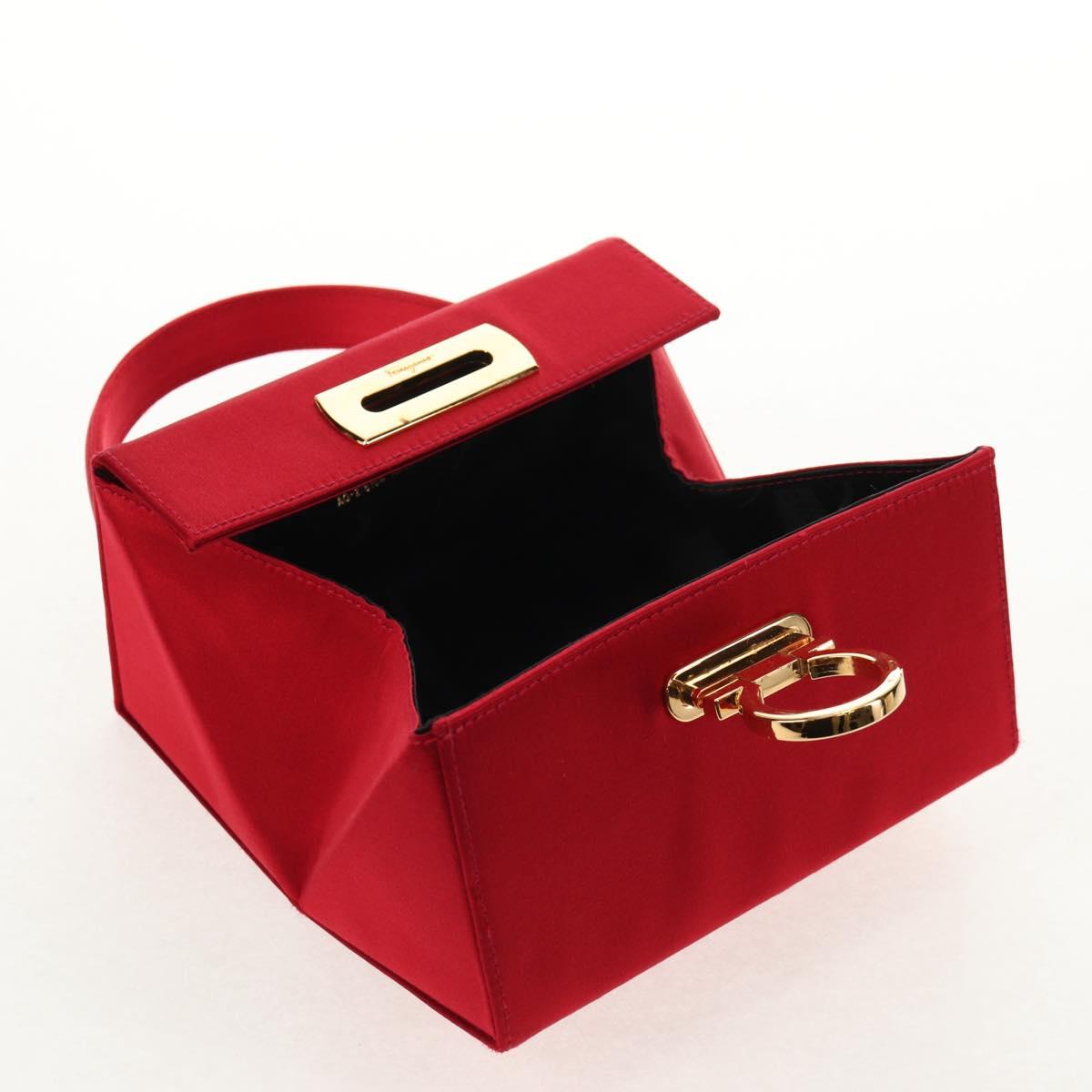 Salvatore Ferragamo Gancini Hand Bag Satin Red Gold Auth 145507V