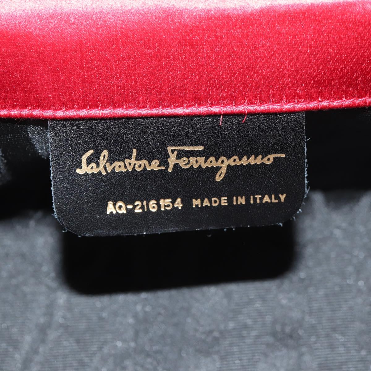 Salvatore Ferragamo Gancini Hand Bag Satin Red Gold Auth 145507V