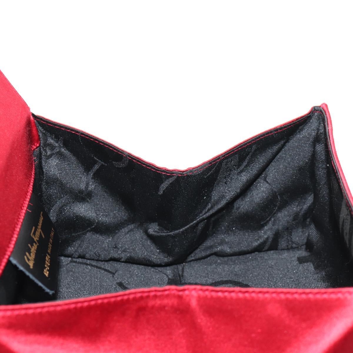 Salvatore Ferragamo Gancini Hand Bag Satin Red Gold Auth 145507V