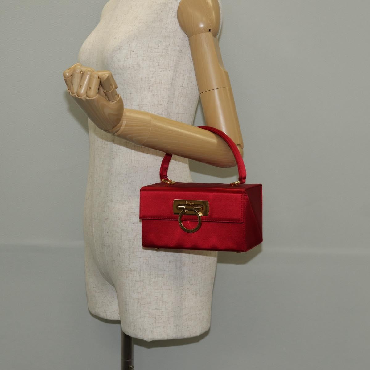 Salvatore Ferragamo Gancini Hand Bag Satin Red Gold Auth 145507V