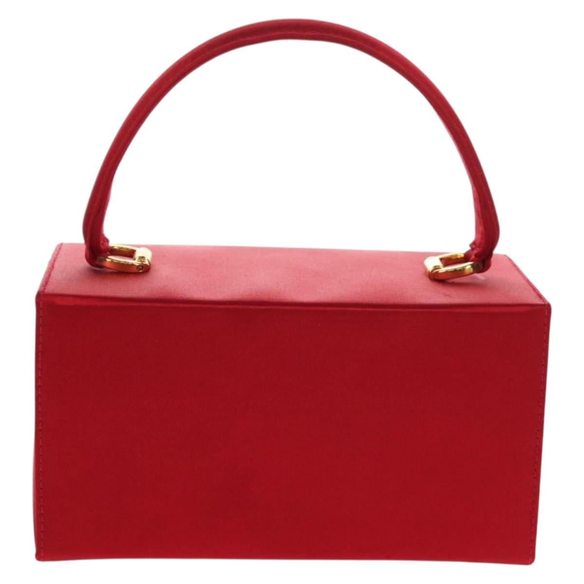 Salvatore Ferragamo Gancini Hand Bag Satin Red Gold Auth 145507V