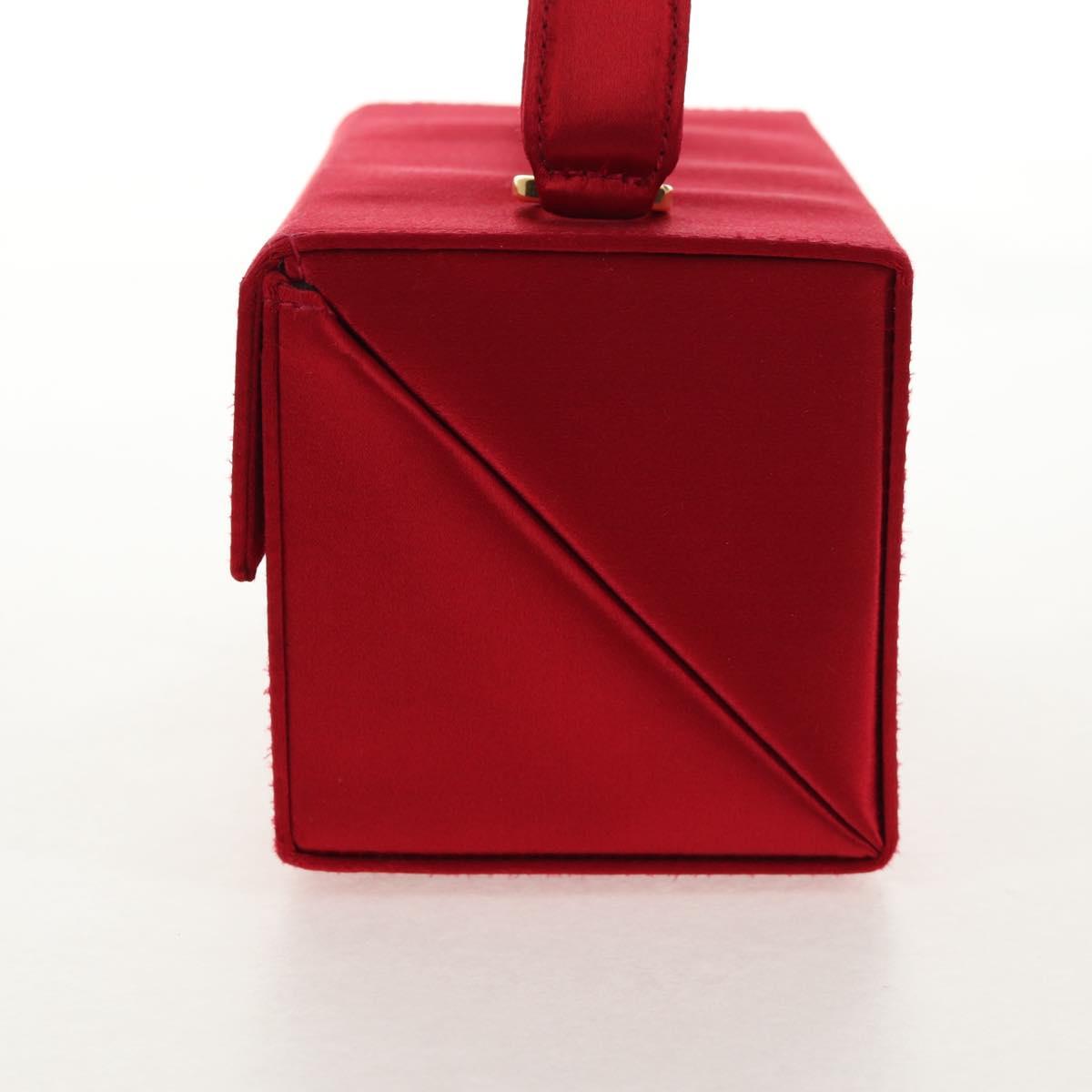 Salvatore Ferragamo Gancini Hand Bag Satin Red Gold Auth 145507V