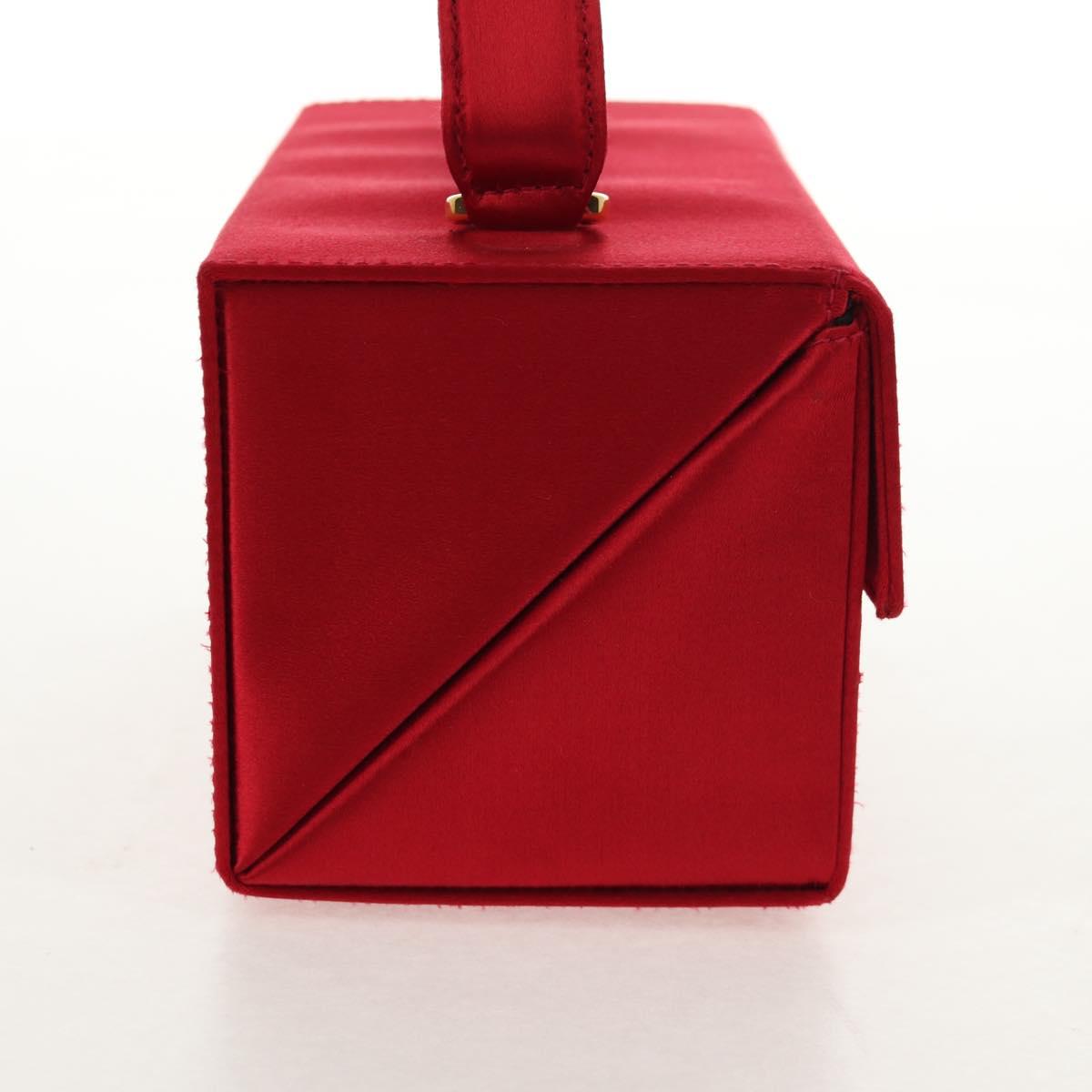 Salvatore Ferragamo Gancini Hand Bag Satin Red Gold Auth 145507V