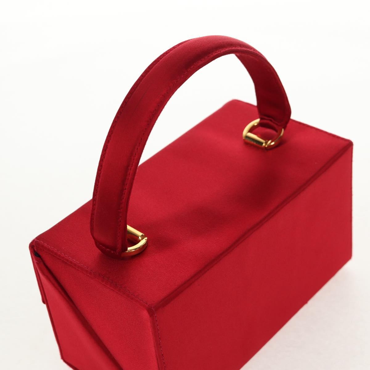 Salvatore Ferragamo Gancini Hand Bag Satin Red Gold Auth 145507V