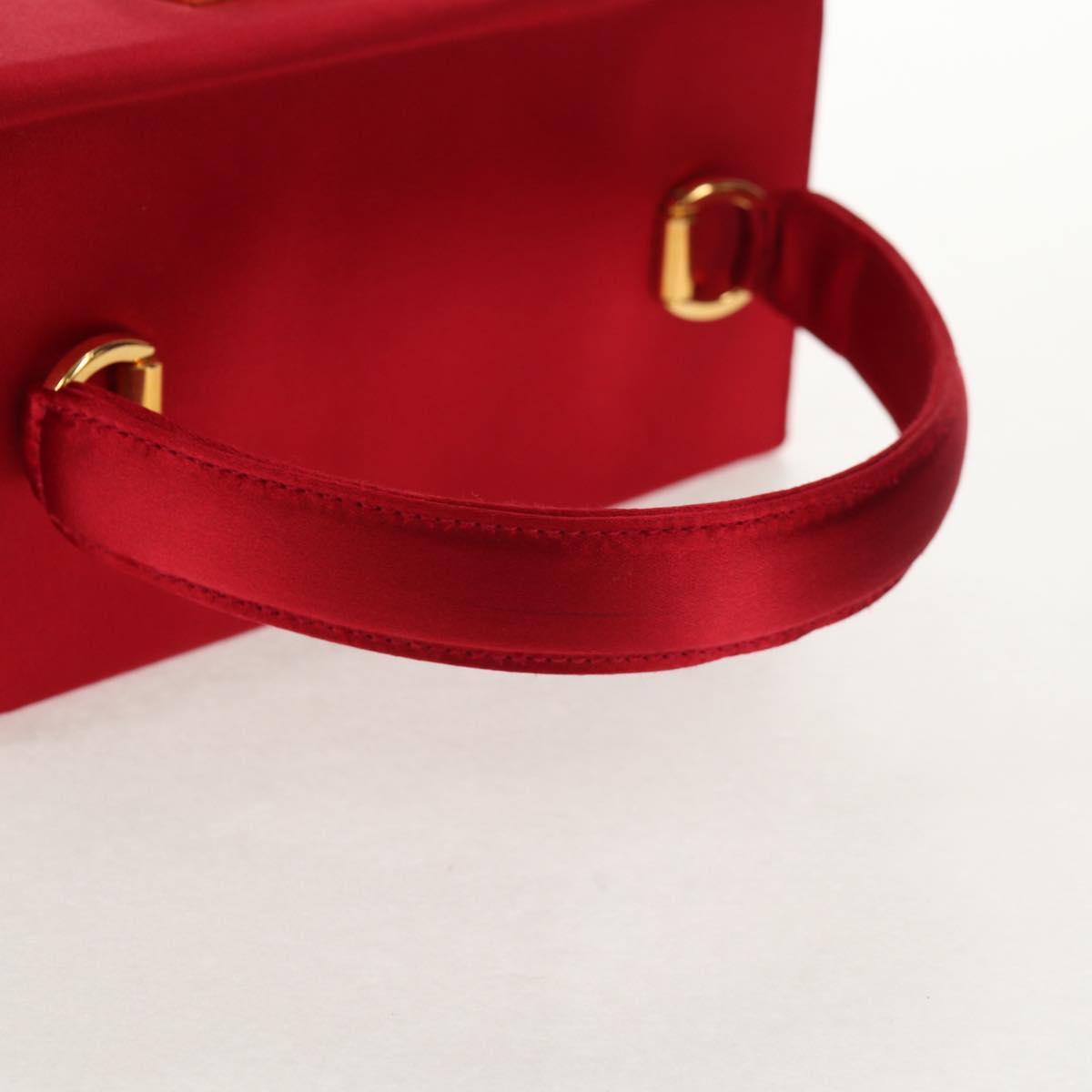 Salvatore Ferragamo Gancini Hand Bag Satin Red Gold Auth 145507V