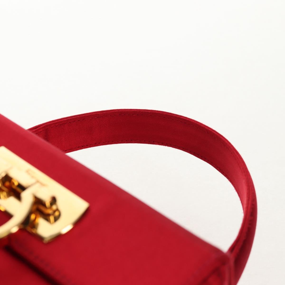 Salvatore Ferragamo Gancini Hand Bag Satin Red Gold Auth 145507V