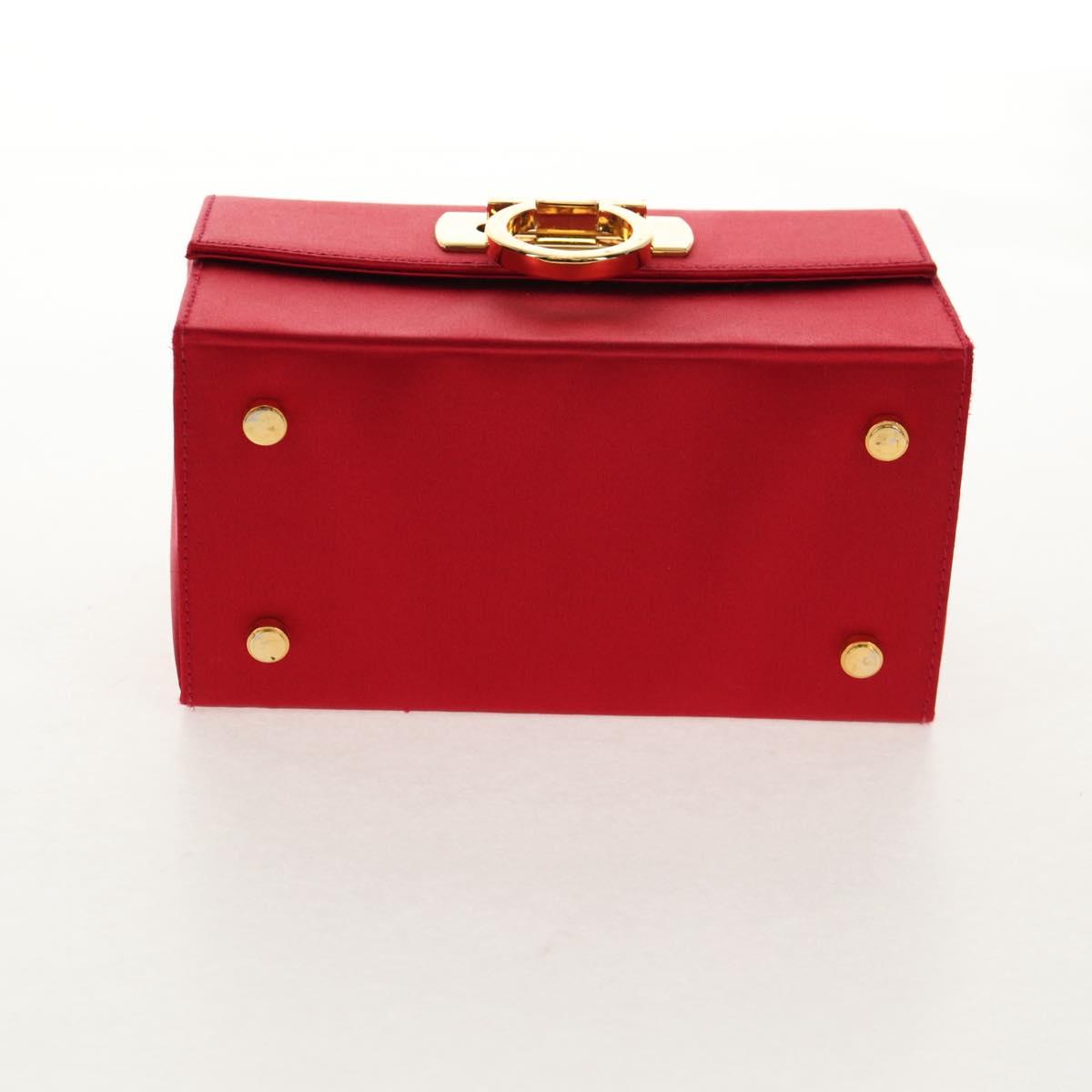 Salvatore Ferragamo Gancini Hand Bag Satin Red Gold Auth 145507V