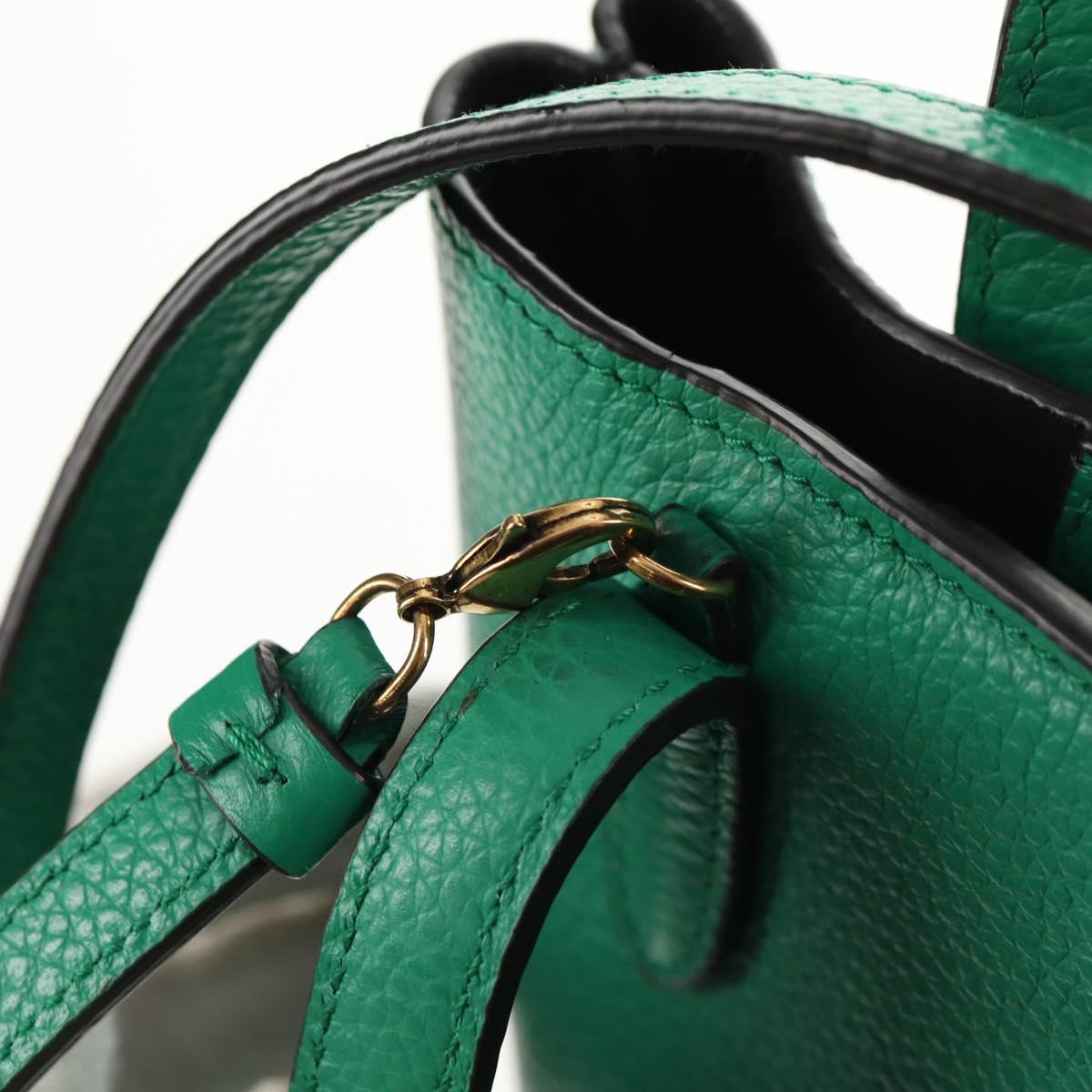 Salvatore Ferragamo Gancini Hand Bag Leather 2way Green Gold Auth 145509V