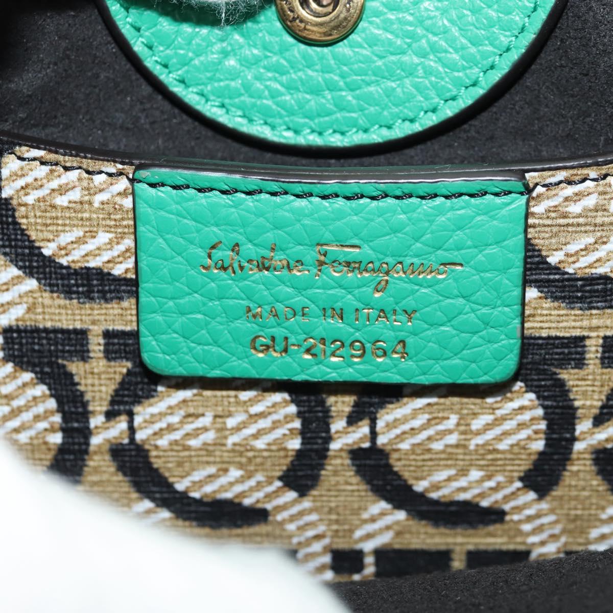 Salvatore Ferragamo Gancini Hand Bag Leather 2way Green Gold Auth 145509V