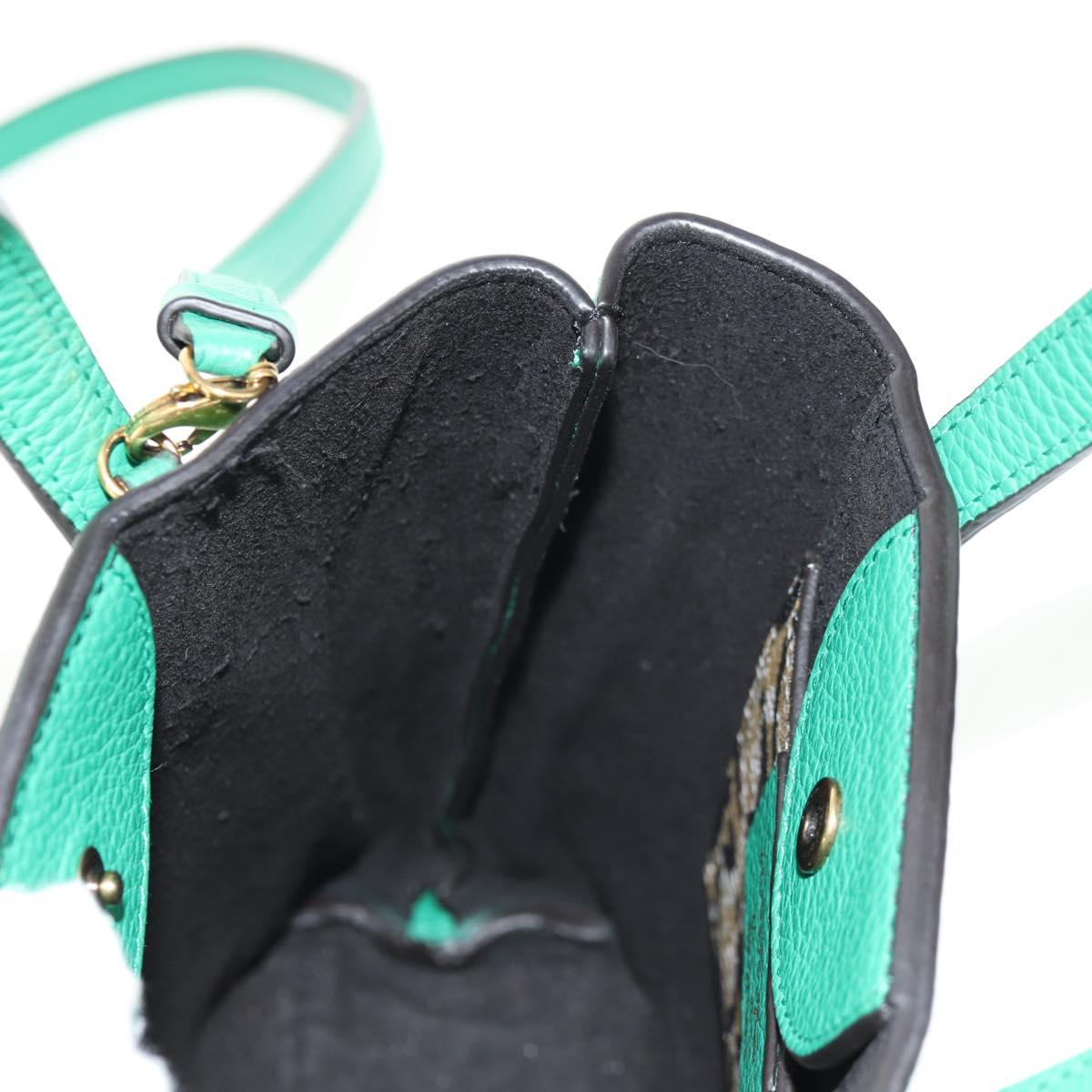 Salvatore Ferragamo Gancini Hand Bag Leather 2way Green Gold Auth 145509V