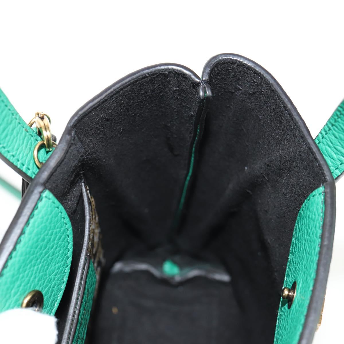 Salvatore Ferragamo Gancini Hand Bag Leather 2way Green Gold Auth 145509V
