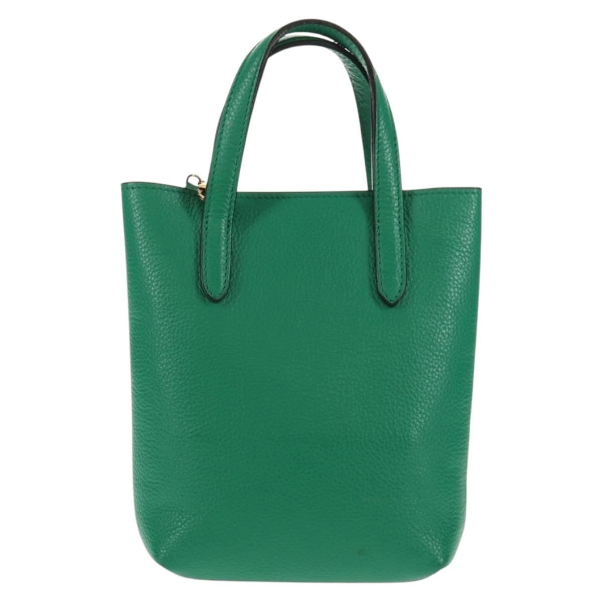 Salvatore Ferragamo Gancini Hand Bag Leather 2way Green Gold Auth 145509V