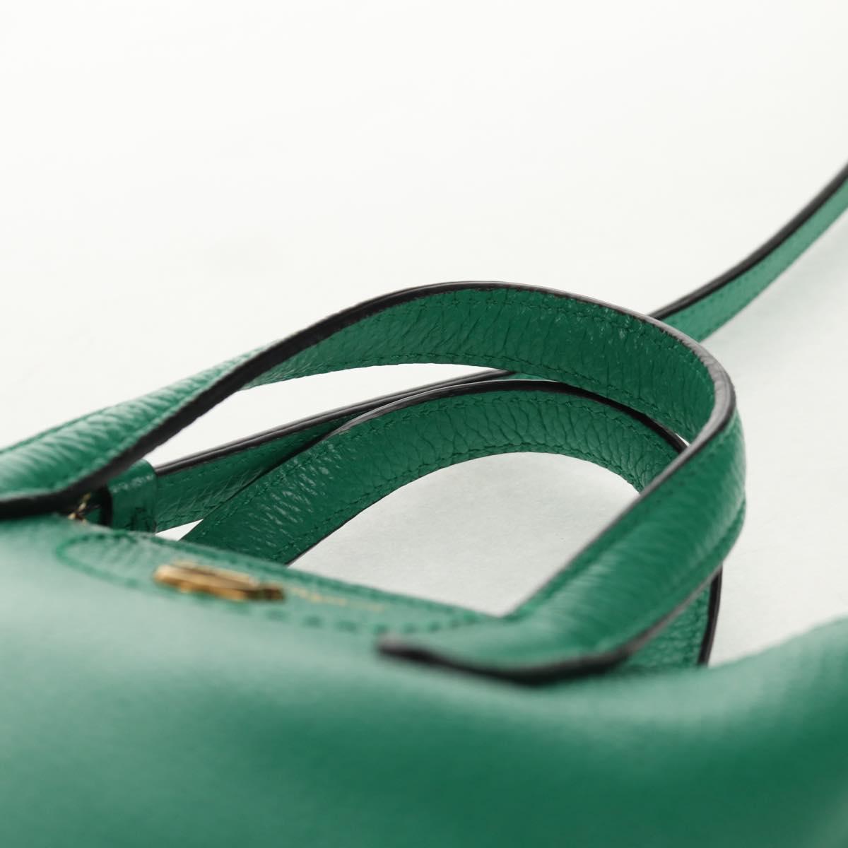 Salvatore Ferragamo Gancini Hand Bag Leather 2way Green Gold Auth 145509V