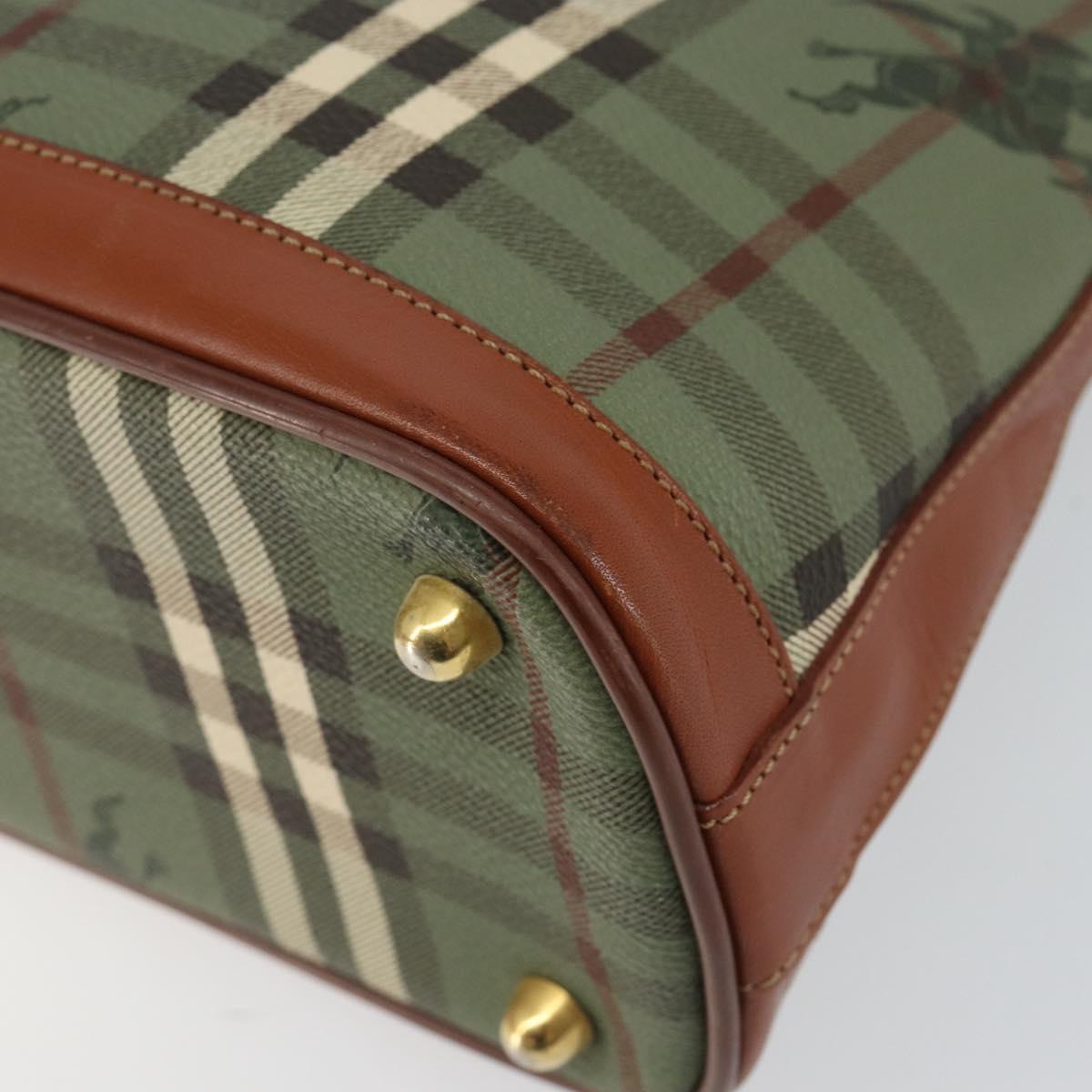 Burberrys Nova Check Hand Bag PVC Leather Green Gold Auth 145517